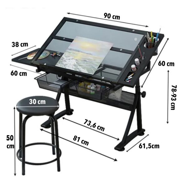 Mesa de Dibujo con Tablero de Vidrio Ajustable